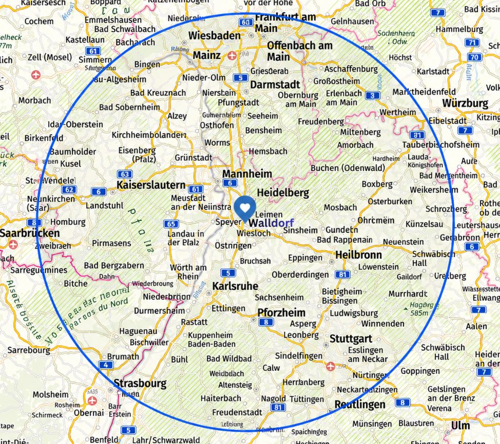 Karte des Einsatzgebiets rund um Walldorf